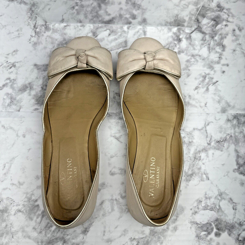 Valentino Garavani Bow Ballet Flats Size 38.5/7.5 Blush Pink Nude Nubuck Leather